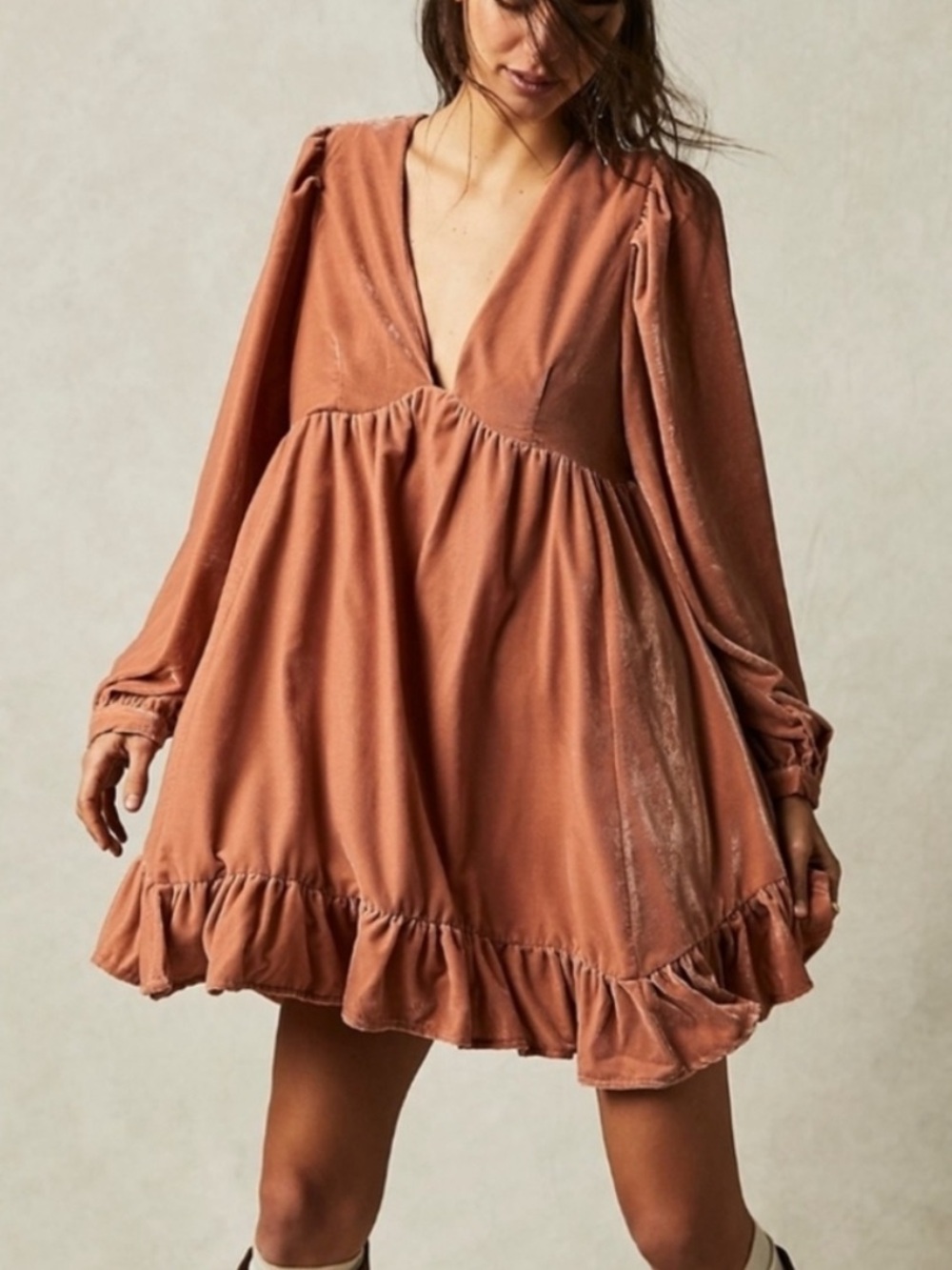 Free People Estella Velvet Mini Dress with Ruffle Hem